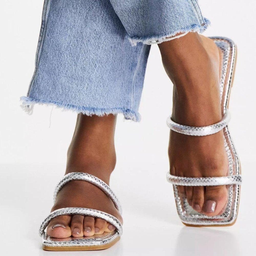 Topshop Polly tubular double strap sandal in silver
